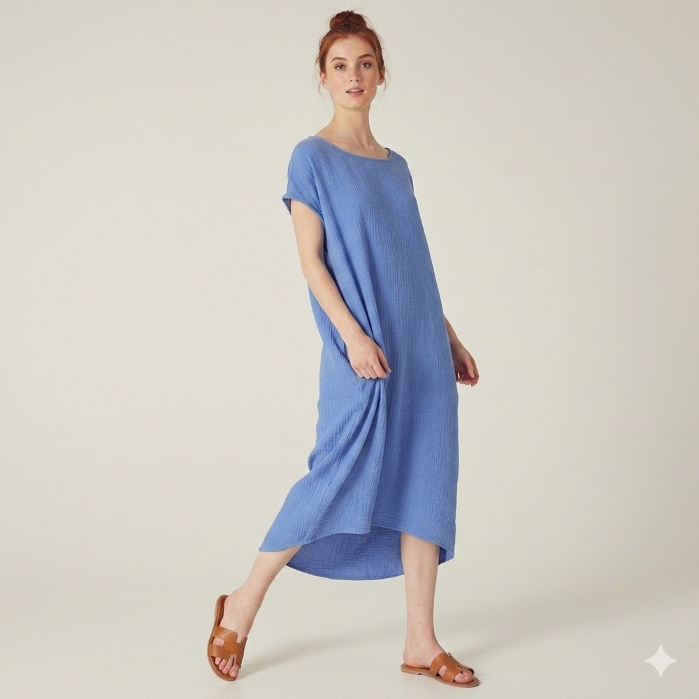 FILOSOFIA Periwinkle‎ Blue Cotton Gauze Shift Dress Pockets Made in USA Womens M